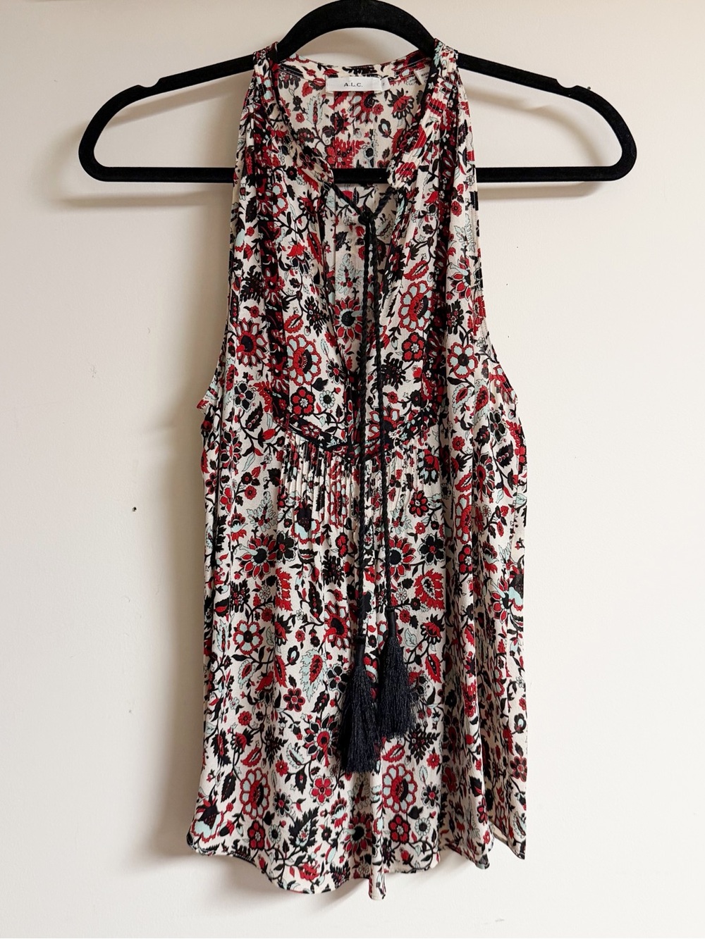 A.L.C Floral Tassel Tie 100% Silk Top Size 2